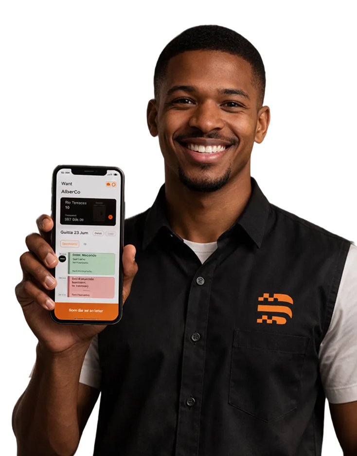 Aplicativo para barbearia BarberCode sendo utilizado por profissional no celular