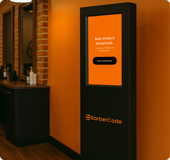 Totem de autoatendimento para barbearia BarberCode em parceria com a Infoss